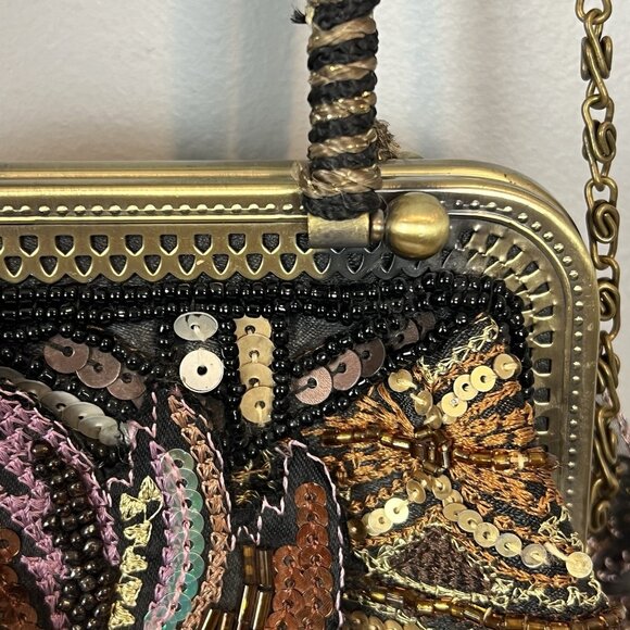 Chicos Boho Purse Beaded Feathers Flowers Whimsical Woodsy Fairy Romantic Sequin - Picture 4 of 15